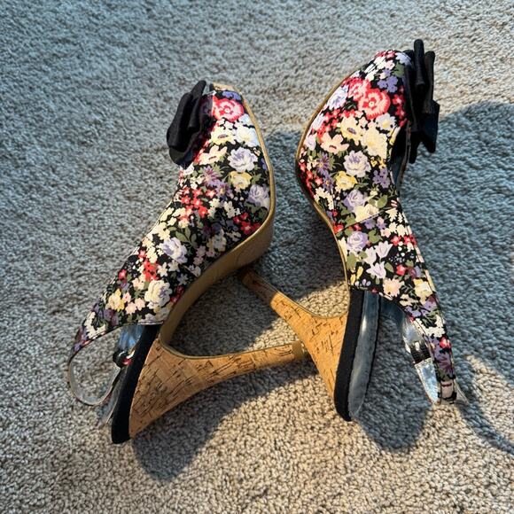 Rampage Floral Peep Toe Heels w/ Bows Women's Size 8.5 Flowers Open Toe - Picture 7 of 9